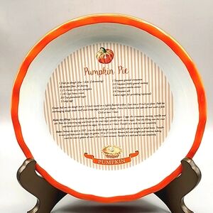 Orange & White Pumpkin Pie Plate with Recipe in the Center